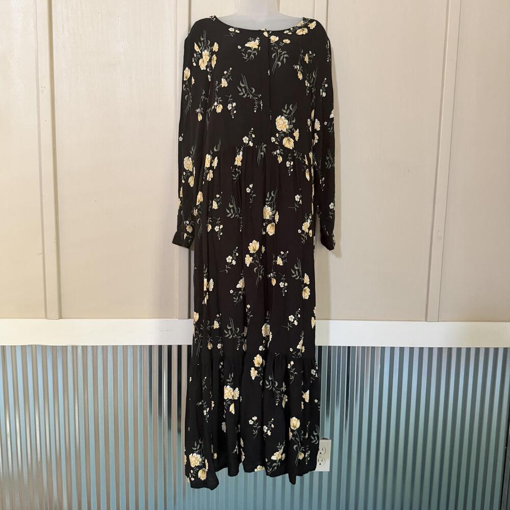 Old Navy Dress Womens XL Black Floral Maxi Long Sleeve Button Front Pockets